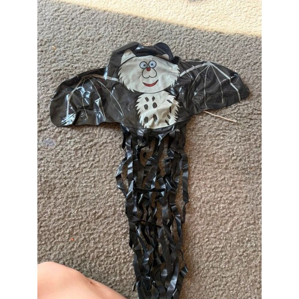 Vintage Inflatable Halloween Hanging Black Gray Bat With Streamers